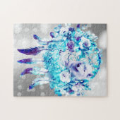 Witte Wolf Dreamcatcher Paarse Blauwe Bloemen Legpuzzel (Horizontaal)