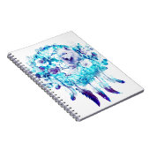 Witte Wolf Dreamcatcher Paarse Blauwe Bloemen Notitieboek (Rechterzijde)