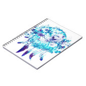Witte Wolf Dreamcatcher Paarse Blauwe Bloemen Notitieboek (Linkerzijde)