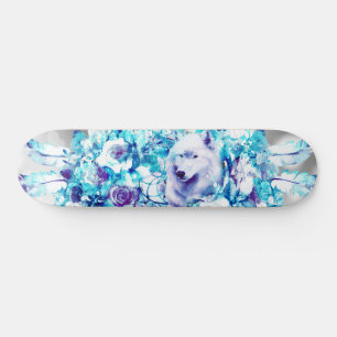 Witte Wolf Dreamcatcher Paarse Blauwe Bloemen Persoonlijk Skateboard