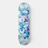 Witte Wolf Dreamcatcher Paarse Blauwe Bloemen Persoonlijk Skateboard (Voorkant)