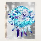 Witte Wolf Dreamcatcher Paarse Blauwe Bloemen Planner (Voorkant)