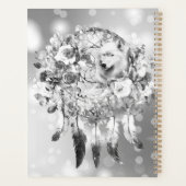 Witte Wolf Dreamcatcher Paarse Blauwe Bloemen Planner (Achterkant)