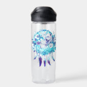 Witte Wolf Dreamcatcher Paarse Blauwe Bloemen Waterfles (Achterkant)