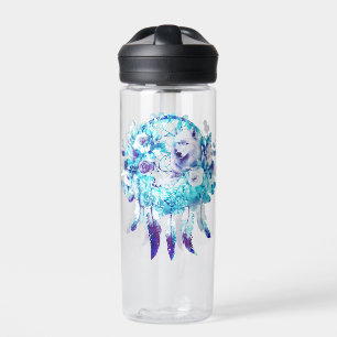 Witte Wolf Dreamcatcher Paarse Blauwe Bloemen Waterfles