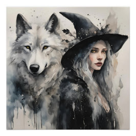 Witte wolf en heks perfect poster