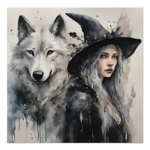 Witte wolf en heks perfect poster