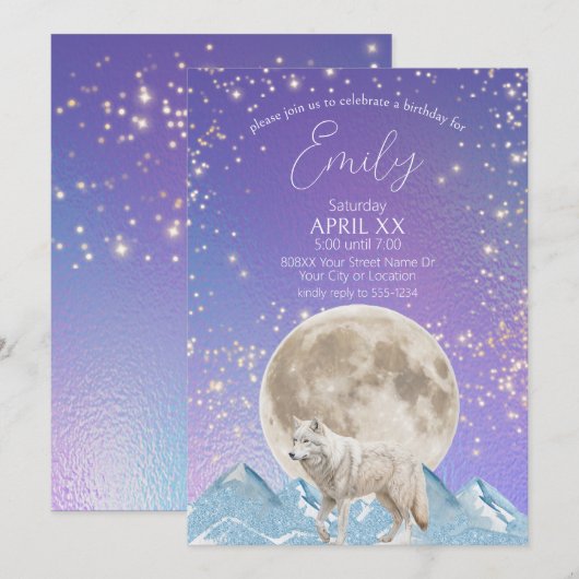 Witte Wolf en Maan Noorderlicht Kaart (Voorkant / Achterkant)