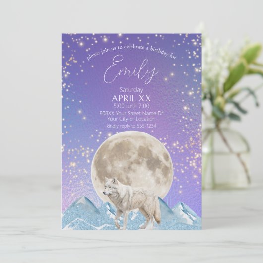 Witte Wolf en Noorderlicht maan Kaart (Staand voorkant)