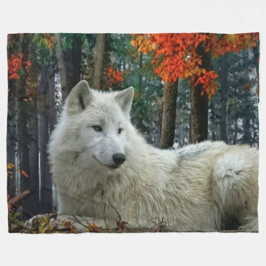 WITTE WOLF FLEECE DEKEN (Voorkant (Horizontaal))