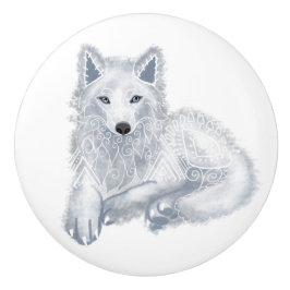 Witte Wolf Geest Dier Keramische Knop