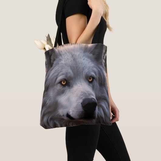 Witte wolf gezicht, tote bag (Dichtbij)