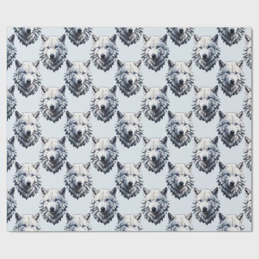 Witte Wolf Hoofd Patroon Ontwerp - Wit Cadeaupapier (Vlak)