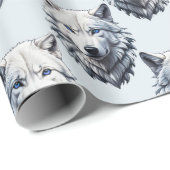 Witte Wolf Hoofd Patroon Ontwerp - Wit Cadeaupapier (Rol Hoek)
