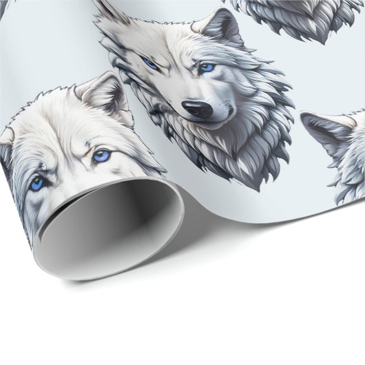 Witte Wolf Hoofd Patroon Ontwerp - Wit Cadeaupapier (Rol Hoek)