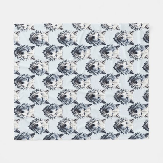 Witte Wolf Hoofd Patroon Ontwerp - Wit Fleece Deken (Voorkant (Horizontaal))