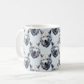 Witte Wolf Hoofd Patroon Ontwerp - Wit Koffiemok (Voorkant links)