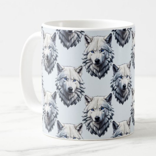 Witte Wolf Hoofd Patroon Ontwerp - Wit Koffiemok