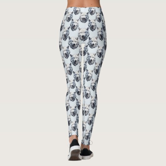 Witte Wolf Hoofd Patroon Ontwerp - Wit Leggings (Achterkant)