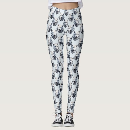 Witte Wolf Hoofd Patroon Ontwerp - Wit Leggings (Voorkant)