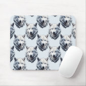 Witte Wolf Hoofd Patroon Ontwerp - Wit Muismat (Met muis)