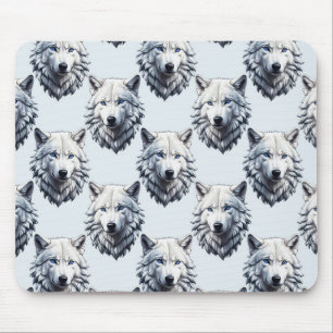 Witte Wolf Hoofd Patroon Ontwerp - Wit Muismat