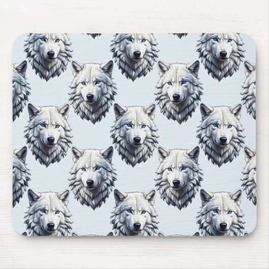 Witte Wolf Hoofd Patroon Ontwerp - Wit Muismat (Voorkant)