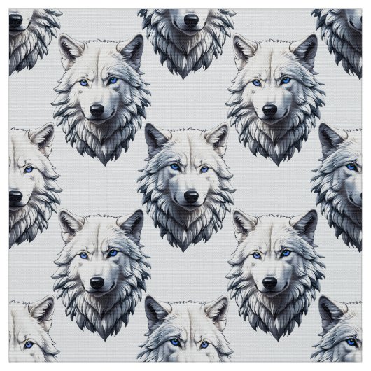 Witte Wolf Hoofd Patroon Ontwerp - Wit Stof (Swatch)