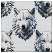 Witte Wolf Hoofd Patroon Ontwerp - Wit Stof (Close Up)