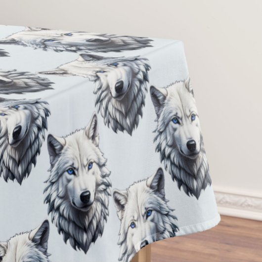 Witte Wolf Hoofd Patroon Ontwerp - Wit Tafelkleed
