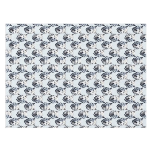 Witte Wolf Hoofd Patroon Ontwerp - Wit Tafelkleed (Voorkant (Horizontaal))