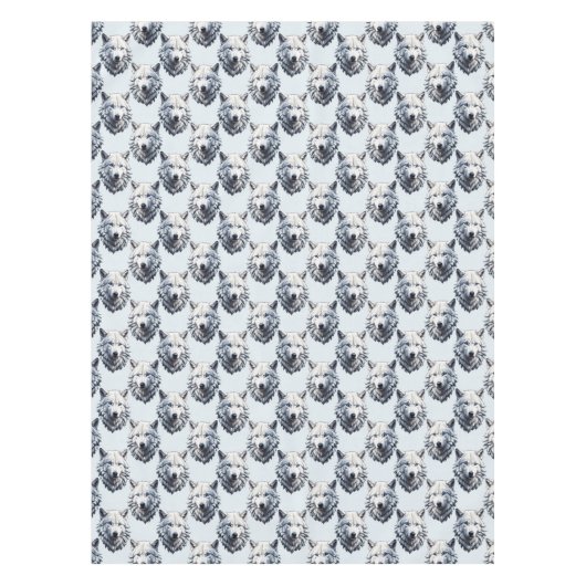 Witte Wolf Hoofd Patroon Ontwerp - Wit Tafelkleed (Voorkant)