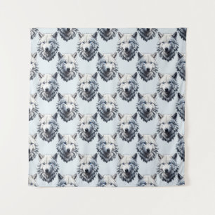 Witte Wolf Hoofd Patroon Ontwerp - Wit Wandkleed