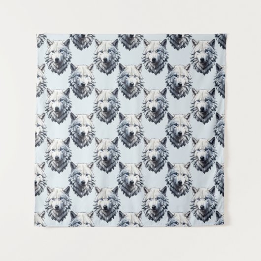 Witte Wolf Hoofd Patroon Ontwerp - Wit Wandkleed (Voorkant)