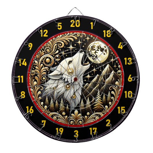 Witte wolf huilt onder gloeiende maan dartbord (Voorkant)