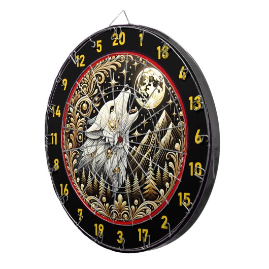 Witte wolf huilt onder gloeiende maan dartbord (Voorkant Rechts)