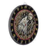 Witte wolf huilt onder gloeiende maan dartbord (Voorkant Links)