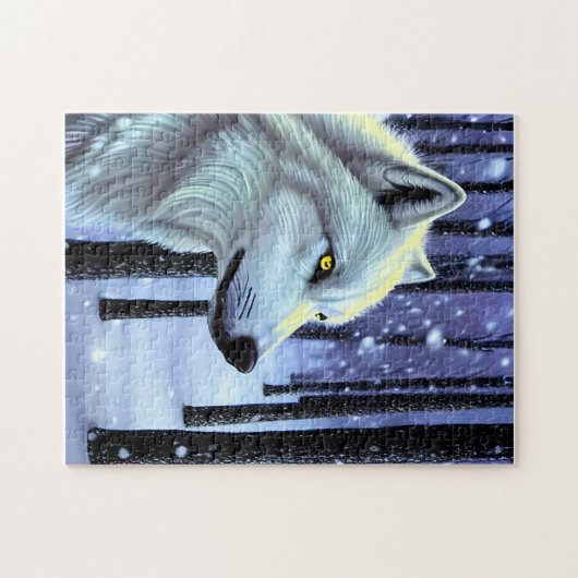 Witte wolf in de sneeuw legpuzzel (Horizontaal)