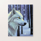 Witte wolf in de sneeuw legpuzzel (Verticaal)