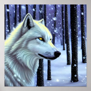 Witte wolf in de sneeuw poster