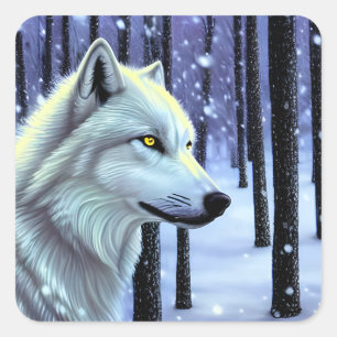 Witte wolf in de sneeuw vierkante sticker