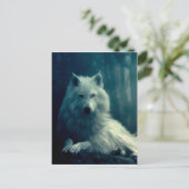 Witte wolf in het nachtbos briefkaart (Staand voorkant)