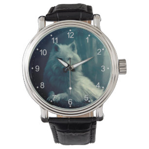 Witte wolf in het nachtbos horloge
