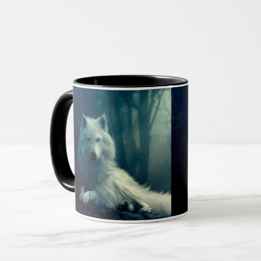Witte wolf in het nachtbos mok (Voorkant links)