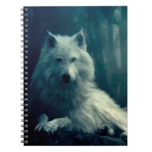 Witte wolf in het nachtbos notitieboek