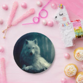 Witte wolf in het nachtbos papieren bordje (Feest)