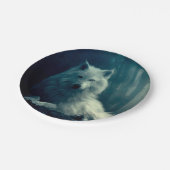 Witte wolf in het nachtbos papieren bordje (Gekanteld)
