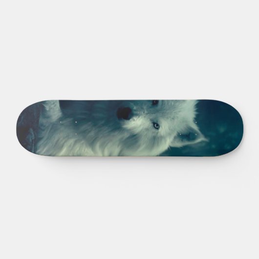 Witte wolf in het nachtbos persoonlijk skateboard (Horizontaal)