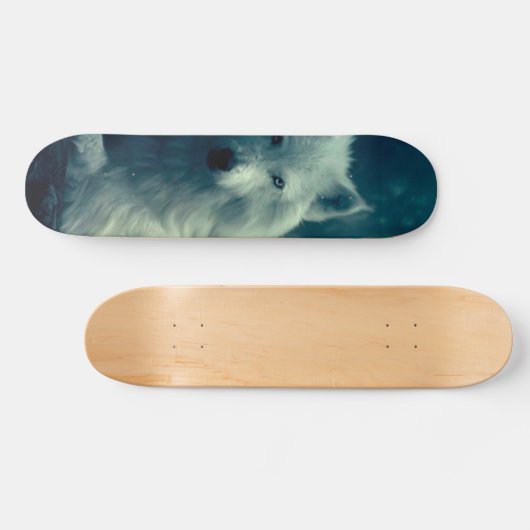 Witte wolf in het nachtbos persoonlijk skateboard (Horizontaal)