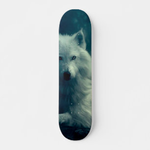 Witte wolf in het nachtbos persoonlijk skateboard